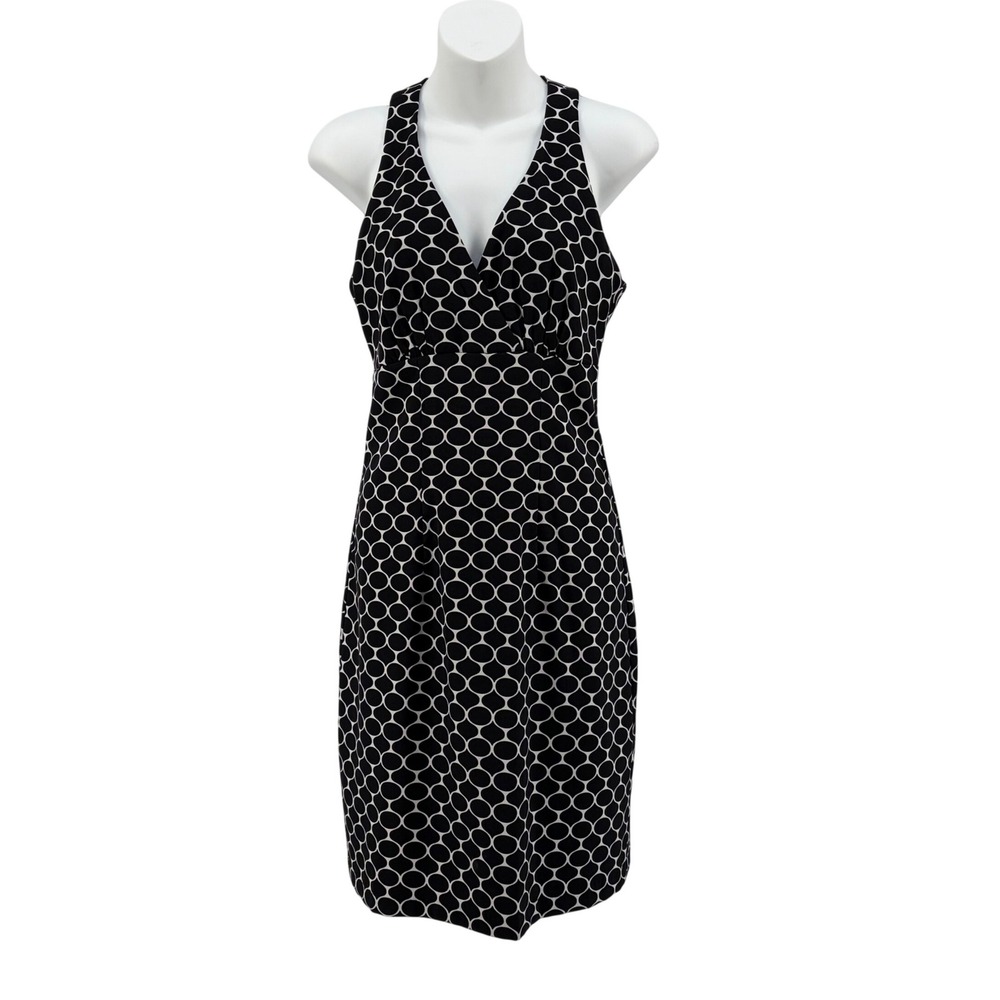 Connected Apparel Sheath Dress Womens 6 Black White Geometric Halter Mod Retro